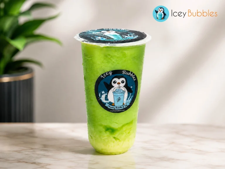 Honeydew slush drink at Icey Bubbles juice shop in Ajax, Ontario.